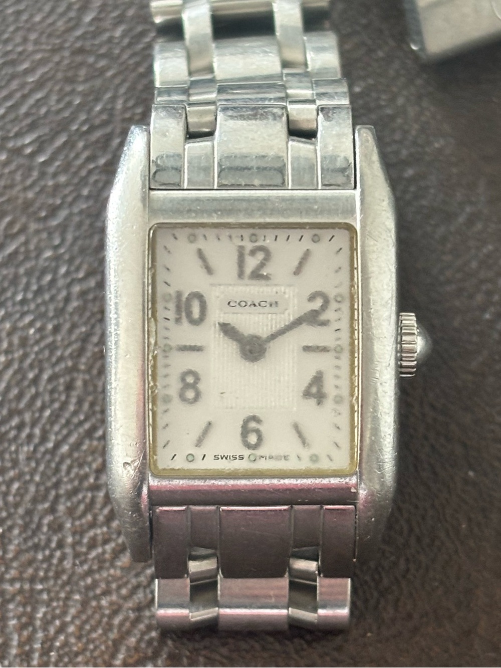 Coach Silver Rectangular Stainless Steel Watch with White Dial